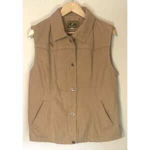 Wyoming Traders Vest Mens L Brown Tan Canvas Snap Hunting Collared Western